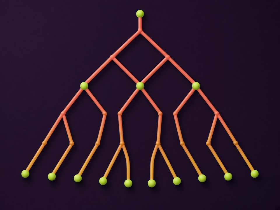 Diagrama abstracto de ramos e nós sobre fundo escuro